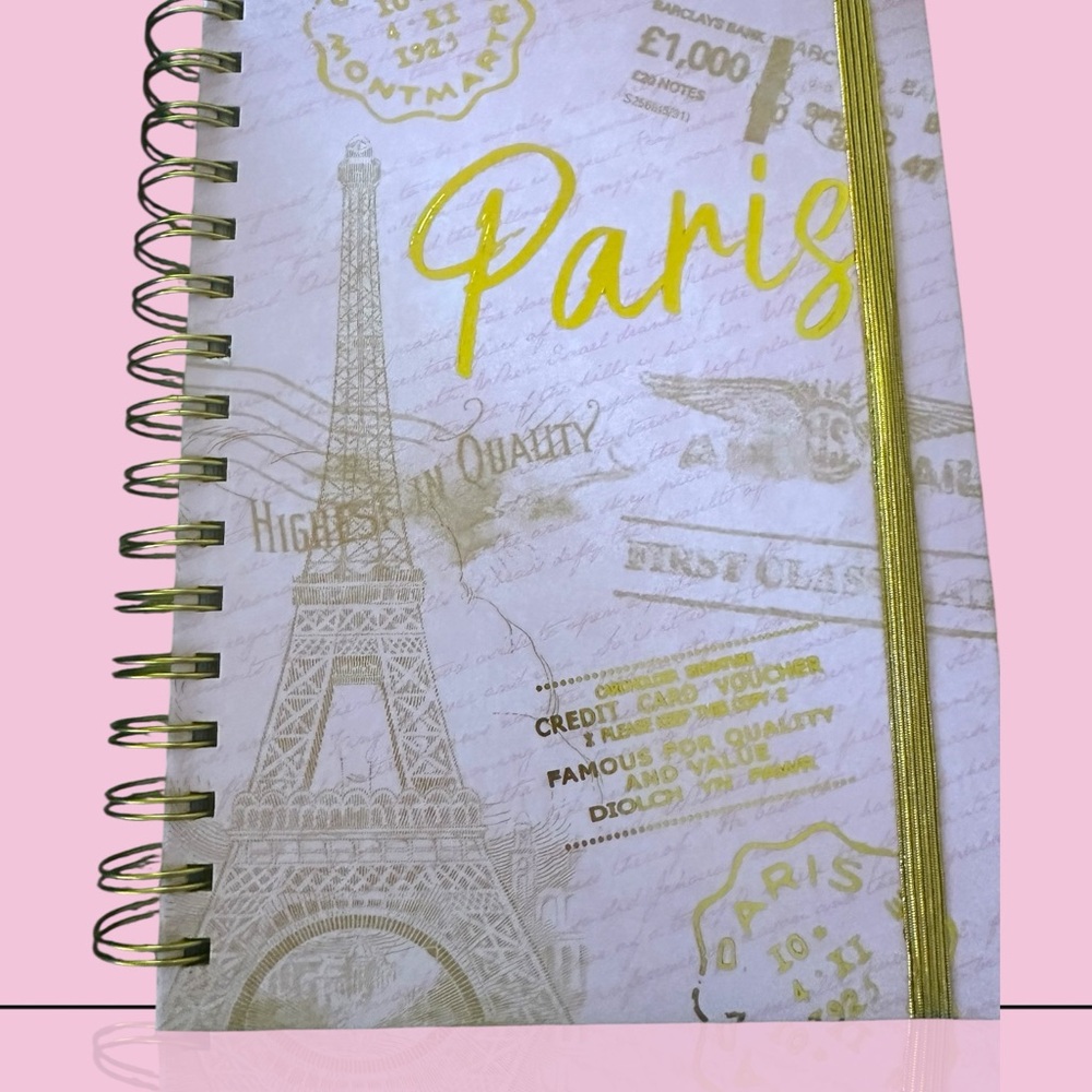 Paris Themed Pink & Gold 320 page Notebook with Papyrus Pink & Gold Pen Set - Picture 3 of 16